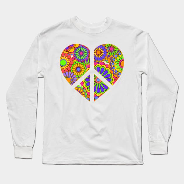 Love Flower Power Peace Sign Heart Long Sleeve T-Shirt by AlondraHanley